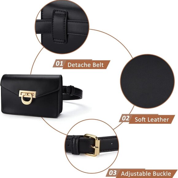 Fanny Pack for Women PU Leather Belt Bag Waist Bag Fashion Waist Pack Pouch Smal - Picture 5 of 7